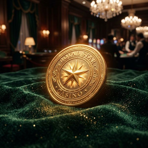 Golden welcome bonus chip on dark velvet