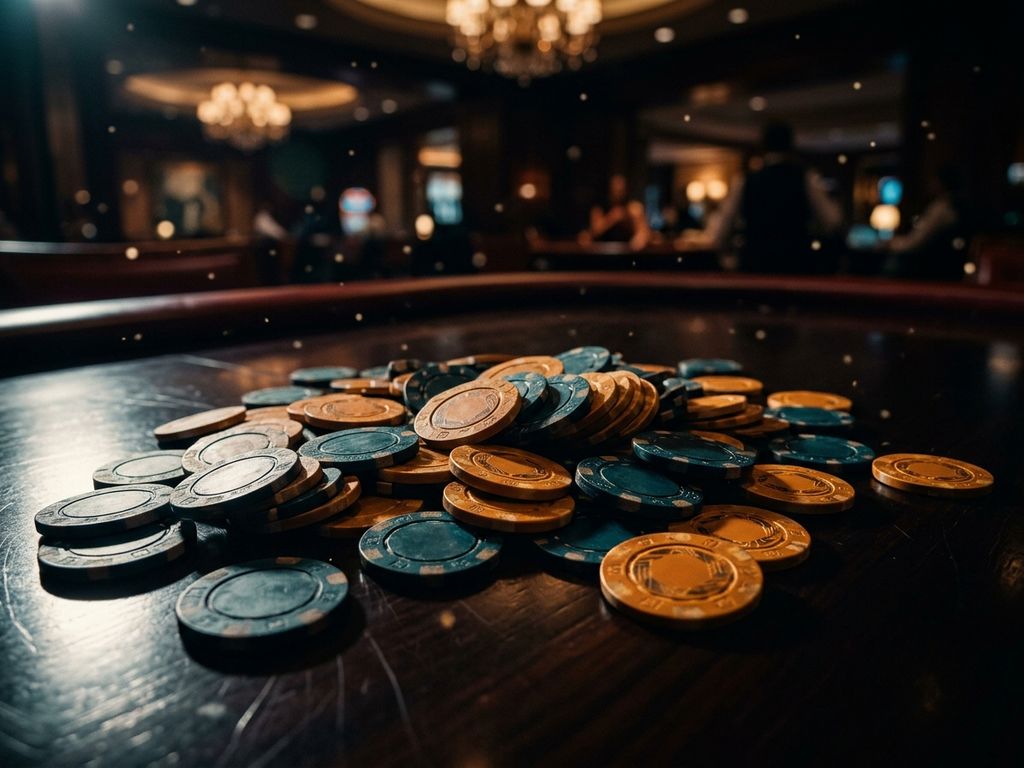 Pile of casino chips with teal glow